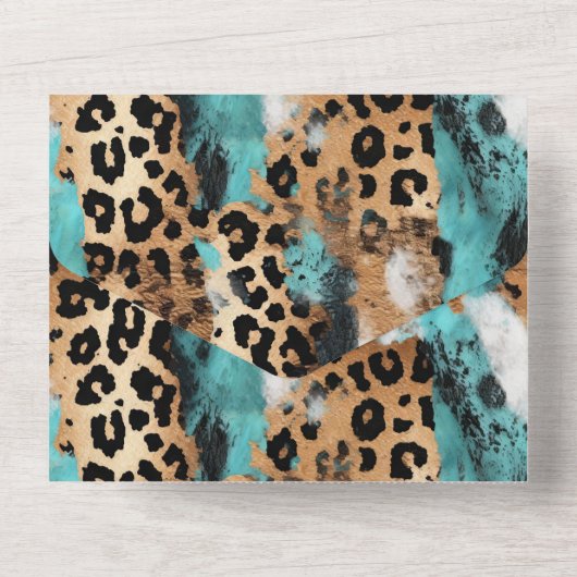 Invitation Tout En Un Mariage Léopard Noir Turquoise (Verso)