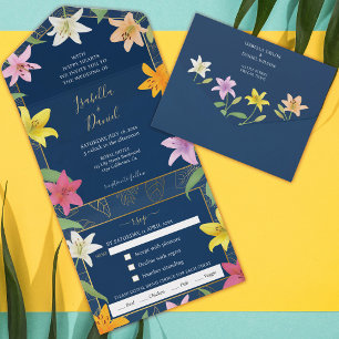 Invitation Tout En Un Mariage Lily Turquoise bleu et Gold Tropical