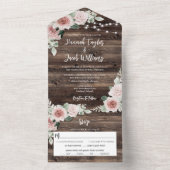 Invitation Tout En Un Mariage lumineux à cordes d'Eucalyptus rose rustiq (À l'intérieur)