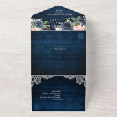 Invitation Tout En Un Mariage lumineux à cordes rustique bleu marine (Dehors)