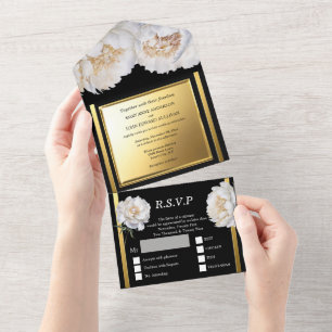 Invitation Tout En Un Mariage luxueux de fleurs florales de pivoine d'or