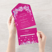 Invitation Tout En Un Mariage magenta de la guirlande à fleurs blanches (Déchirure)