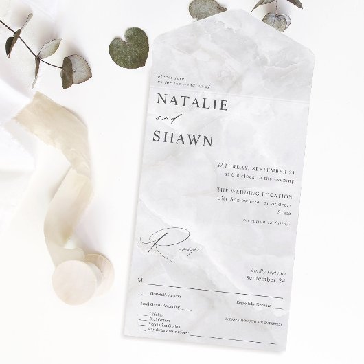 Invitation Tout En Un Mariage Marbre blanc