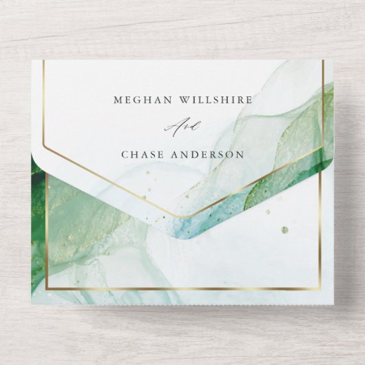 Invitation Tout En Un Mariage Marbre Kelly Vert sarcelle Encre Alcooliqu (Verso)