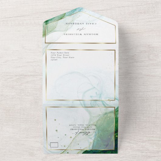 Invitation Tout En Un Mariage Marbre Kelly Vert Turquoise Encre Alcooliq (Dehors)
