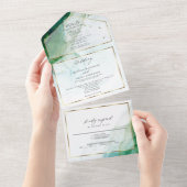 Invitation Tout En Un Mariage Marbre Kelly Vert Turquoise Encre Alcooliq (Déchirure)