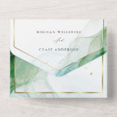 Invitation Tout En Un Mariage Marbre Kelly Vert Turquoise Encre Alcooliq (Verso)