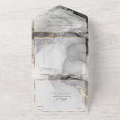 Invitation Tout En Un Mariage Marbre Noir Or Encre d'alcool sur mesure (Dehors)