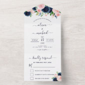 Invitation Tout En Un Mariage Marine bleu bleu rose floral RSVP (À l'intérieur)