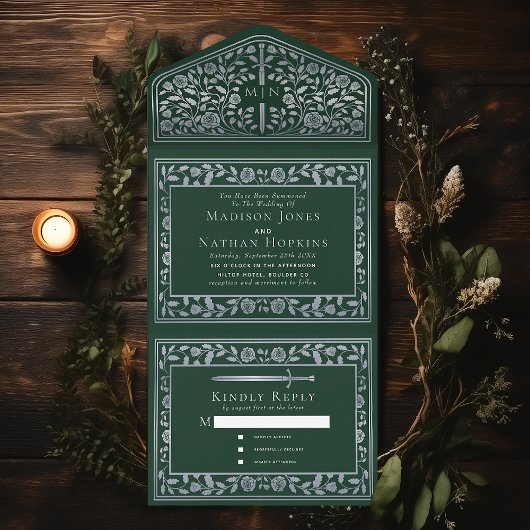 Invitation Tout En Un Mariage médiéval royal d'épée verte
