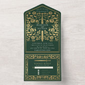 Invitation Tout En Un Mariage médiéval royal vert (À l'intérieur)