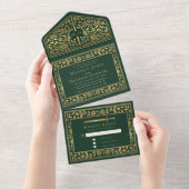 Invitation Tout En Un Mariage médiéval royal vert (Déchirure)