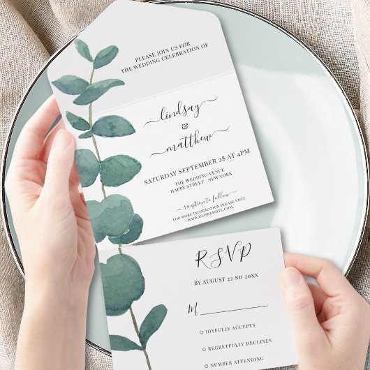 Invitation Tout En Un Mariage minimal d'eucalyptus