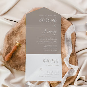 Invitation Tout En Un Mariage Minimal Taupe Écriture Moderne