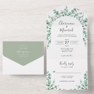 Invitation Tout En Un Mariage minimaliste aquarelle eucalyptus verdure