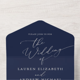 Invitation Tout En Un Mariage minimaliste bleu et crème marine