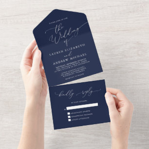 Invitation Tout En Un Mariage minimaliste bleu marine tout en un