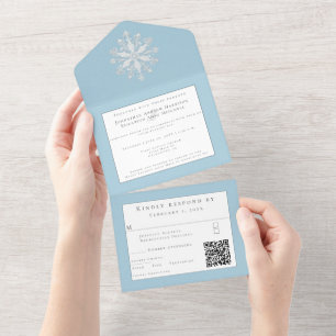 Invitation Tout En Un Mariage minimaliste de flocon de neige   Bleu glac
