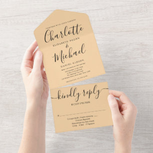 Invitation Tout En Un Mariage minimaliste de script moderne Champagne
