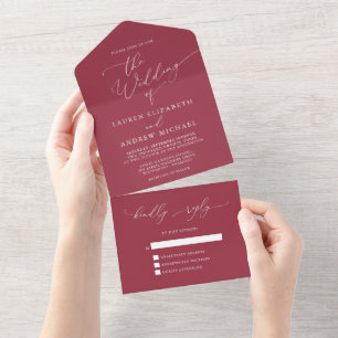 Invitation Tout En Un Mariage minimaliste du vin rouge
