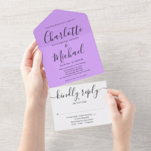 Invitation Tout En Un Mariage minimaliste élégant écriture Lavande Lilas
