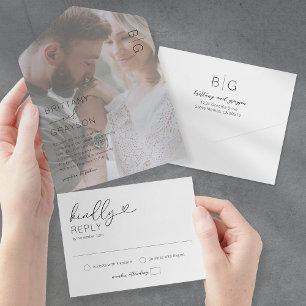 Invitation Tout En Un Mariage minimaliste en noir et blanc photographié