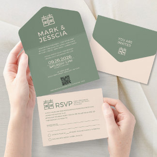 Invitation Tout En Un Mariage minimaliste moderne Vietnamien/Anglais VER