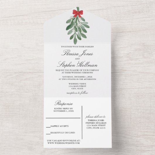 Invitation Tout En Un Mariage Mistletoe (À l'intérieur)