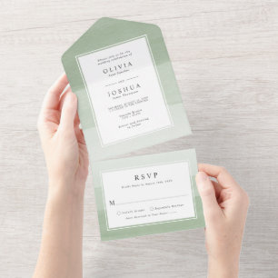 Invitation Tout En Un Mariage Moderne à l'Aquarelle avec Bordure Ombrée