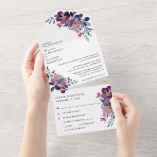 Invitation Tout En Un Mariage Moderne aux Fleurs Violettes