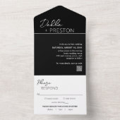 Invitation Tout En Un Mariage Moderne avec Code QR Minimal Noir (À l'intérieur)