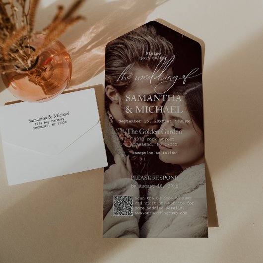Invitation Tout En Un Mariage moderne avec code QR photo RSVP