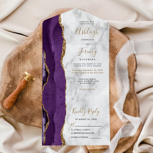 Invitation Tout En Un Mariage Moderne avec Marbre Violet et Or