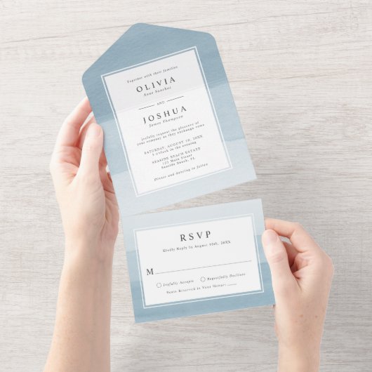 Invitation Tout En Un Mariage Moderne Bleu (Déchirure)