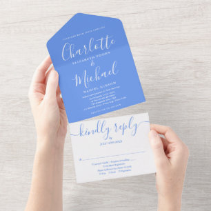 Invitation Tout En Un Mariage Moderne Bleu de la Cornouiller Signature S