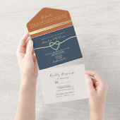 Invitation Tout En Un Mariage moderne Boho Navy Blue et Terracotta (Déchirure)