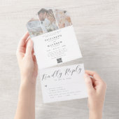 Invitation Tout En Un Mariage Moderne Chic QR Code Trois photos (Déchirure)