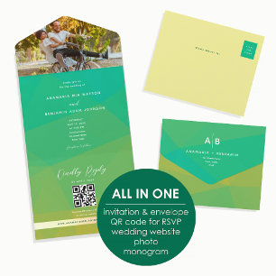 Invitation Tout En Un Mariage Moderne Citron Vert Photo QR
