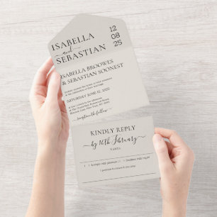 Invitation Tout En Un Mariage moderne crème neutre réponse aimable