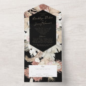 Invitation Tout En Un Mariage Moderne de Luxe Noir sur Pampas Boho Déser (À l'intérieur)