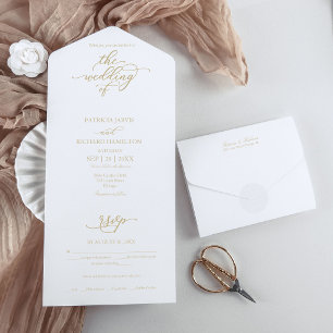 Invitation Tout En Un Mariage Moderne Élégant Calligraphie Dorée