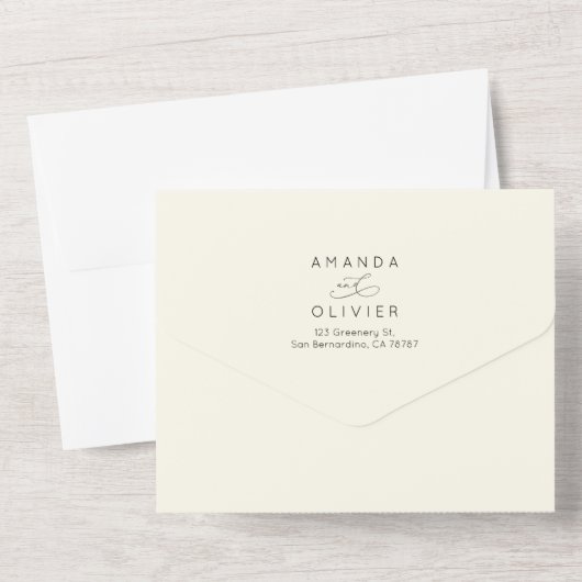 Invitation Tout En Un Mariage moderne Élégant Chic Calligraphie Jaune (Verso)