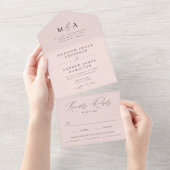 Invitation Tout En Un Mariage moderne élégant Monogram Blush (Déchirure)