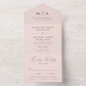 Invitation Tout En Un Mariage moderne élégant Monogram Blush (À l'intérieur)