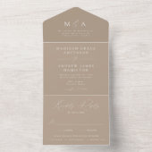Invitation Tout En Un Mariage moderne Élégant Monogramme Taupe (À l'intérieur)