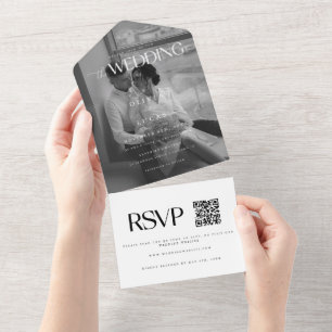 Invitation Tout En Un Mariage Moderne & Élégant Photo Noir & Blanc