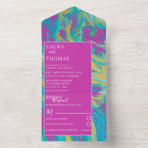Invitation Tout En Un Mariage Moderne en Marbre d'Agate Rose Clair et Tu
