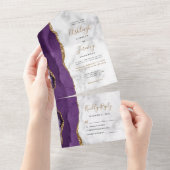 Invitation Tout En Un Mariage moderne en marbre doré violet (Déchirure)