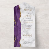 Invitation Tout En Un Mariage moderne en marbre doré violet (À l'intérieur)