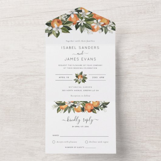 Invitation Tout En Un Mariage Moderne Fleur d'Oranger à l'Aquarelle (À l'intérieur)